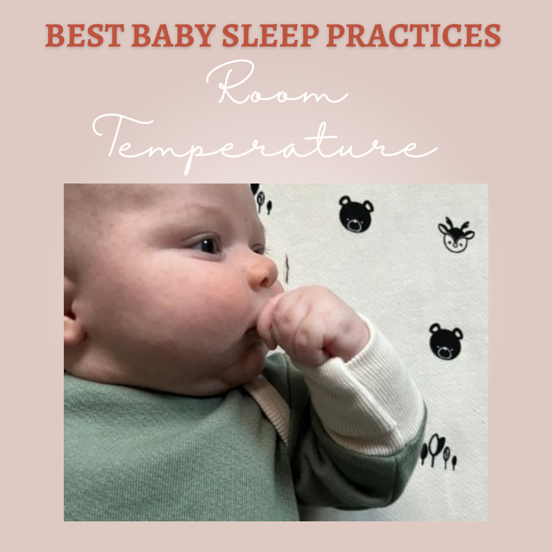 Close up of newborn baby's face and hand. Baby is wearing an organic cotton fleece newborn gown in moss green