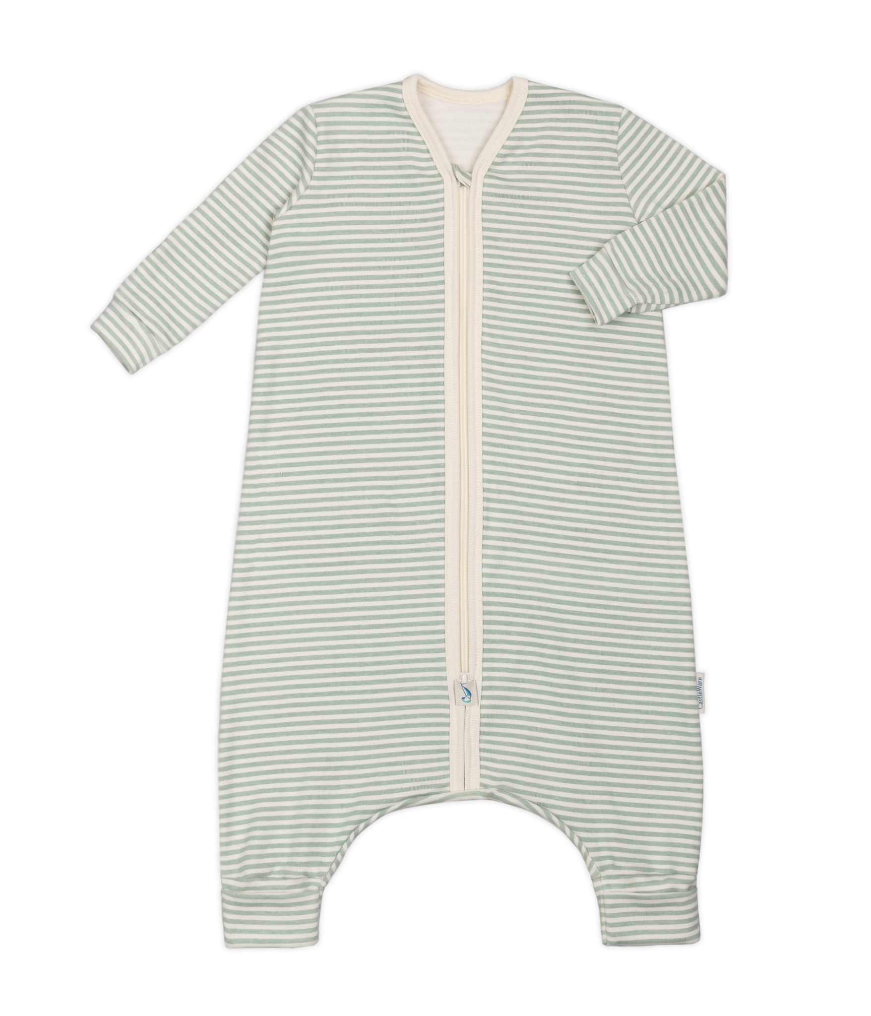 Long Sleeve Organic Cotton Rib Knit Sleeper Bag For Walkers TOG 1.5 Soft Green Stripe Sleep Sack for Walkers CastleWare Baby 915-59