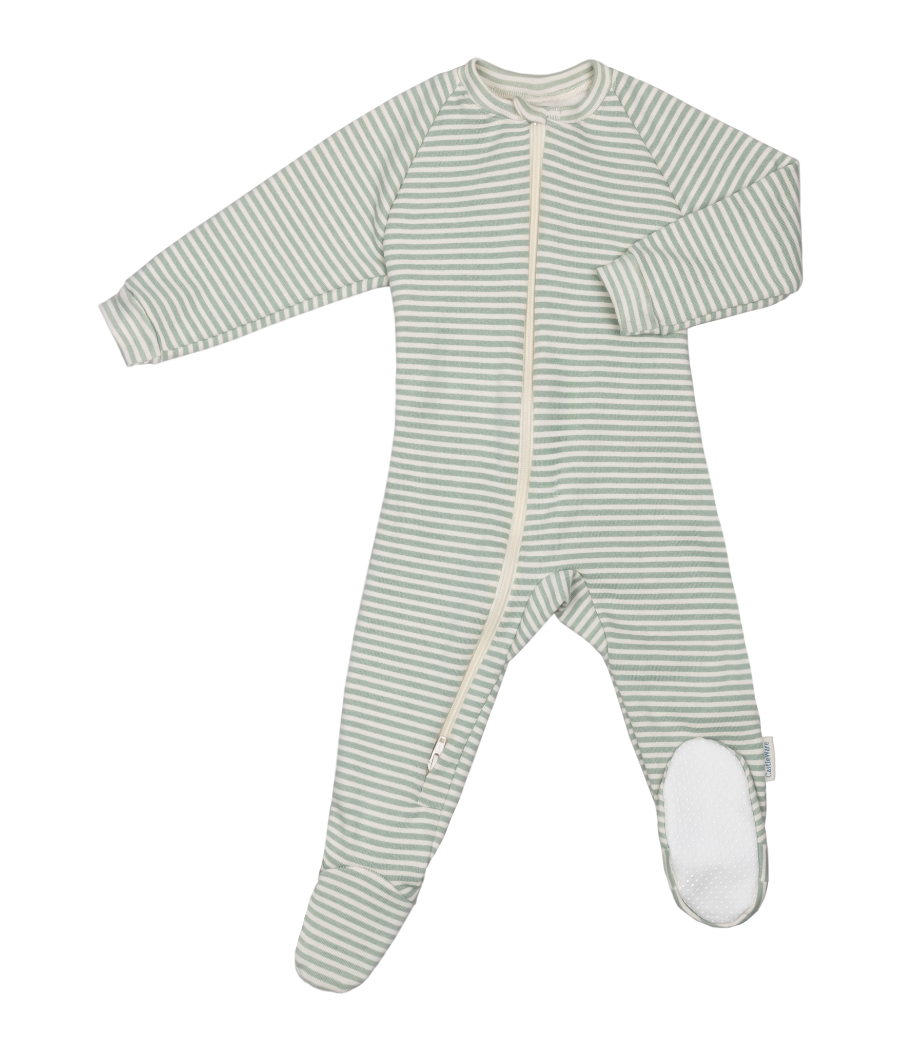 Organic Cotton Fleece Footed Sleeper TOG 2.0 Soft Green Stripe Footie Pajamas CastleWare Baby 930-54