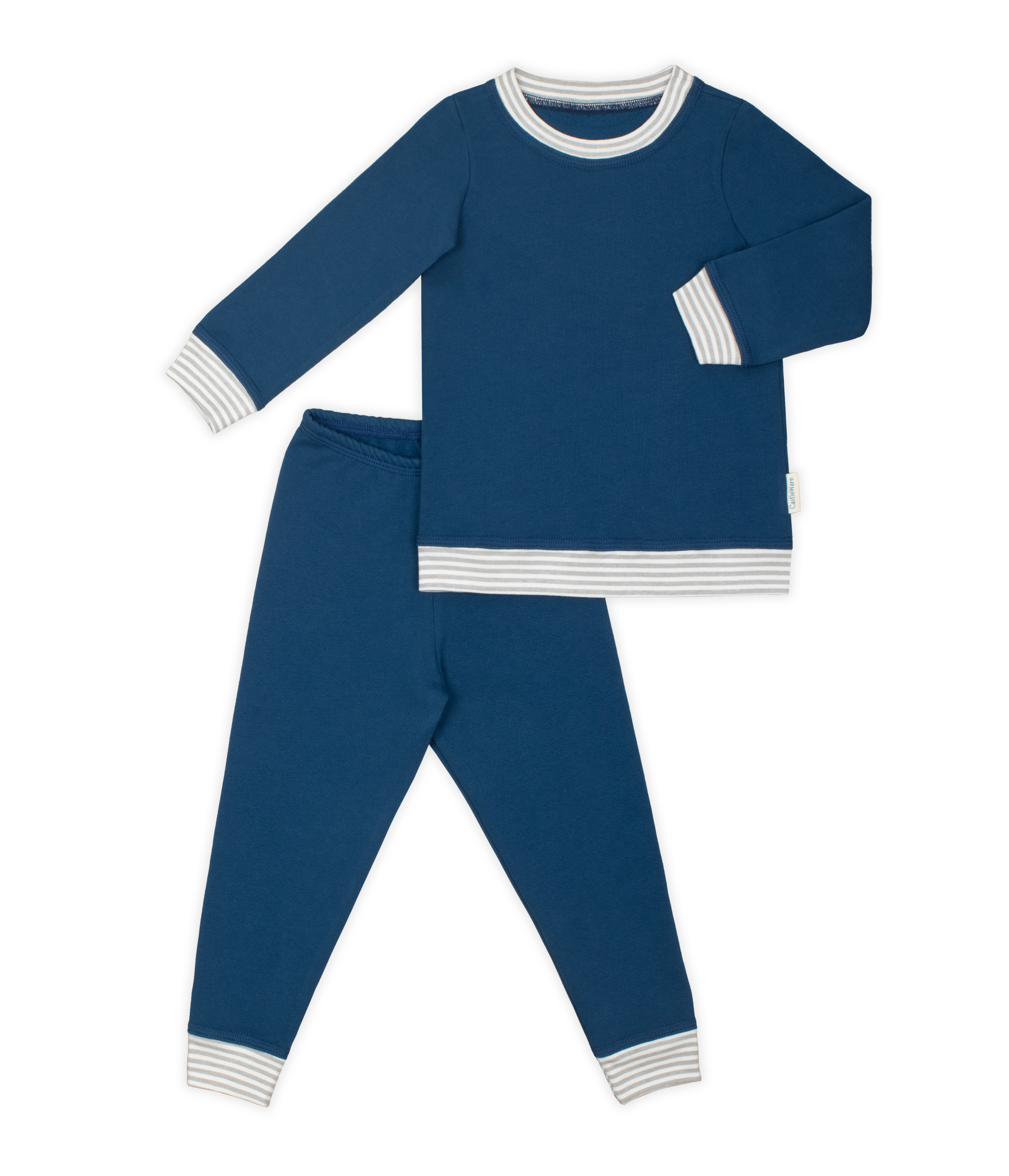 Organic Cotton Fleece Pajama and Play Set TOG 2.0 Poseidon Blue with Gray Stripe Pajama and Play Set CastleWare Baby CWB-975-34_4c31e012-8b60-4145-be85-c559380dd587