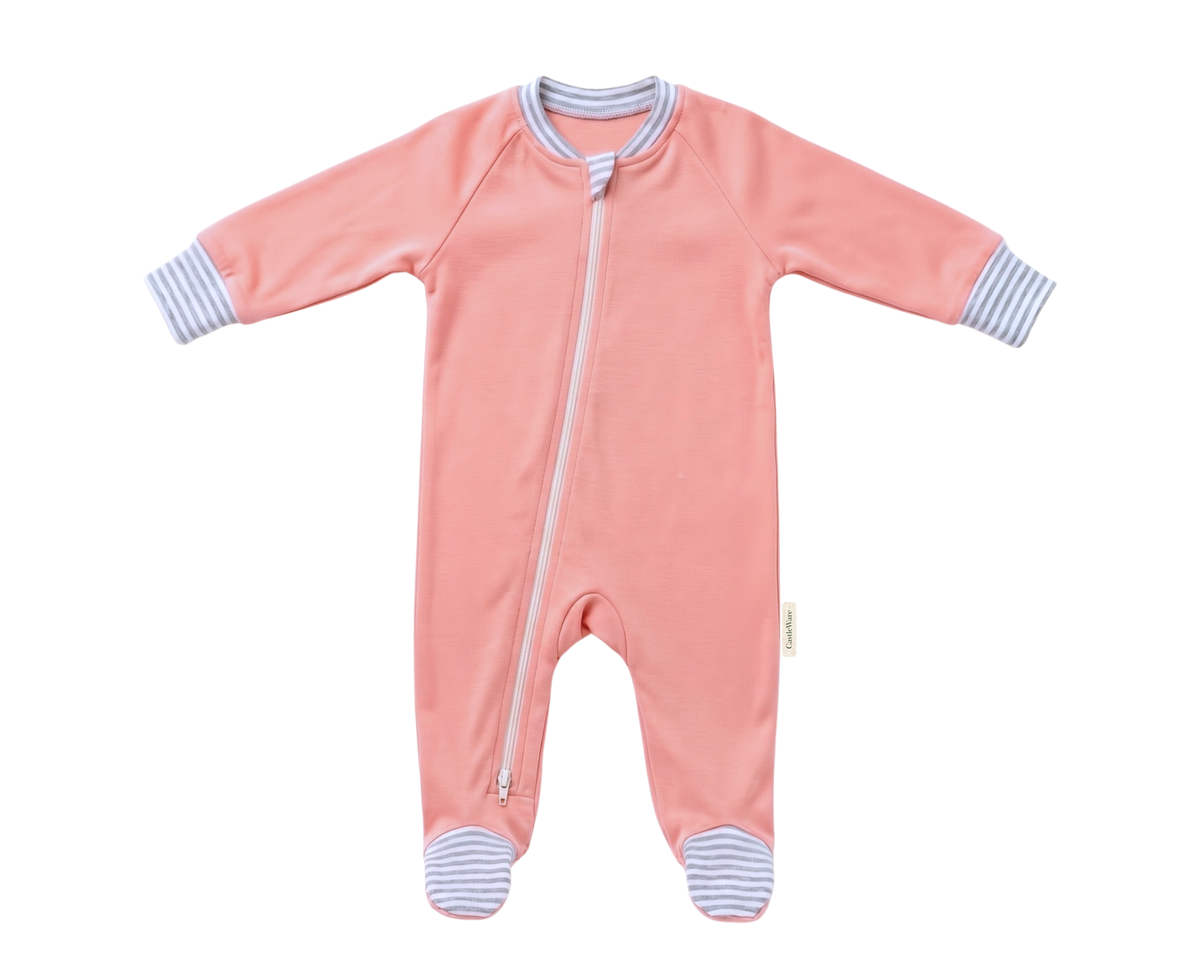 ❄️ Organic Cotton Fleece Footed Sleeper TOG 2.0 Candy Coral Footie Pajamas CastleWare Baby CastleWare_4_073daa72-232d-4286-b932-dbe4376a55cd