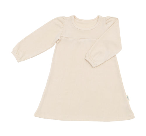 Girls Long Sleeve Organic Cotton Rib Knit Dress Natural (undyed) Long Sleeve Dress CastleWare Baby 423-00-3T