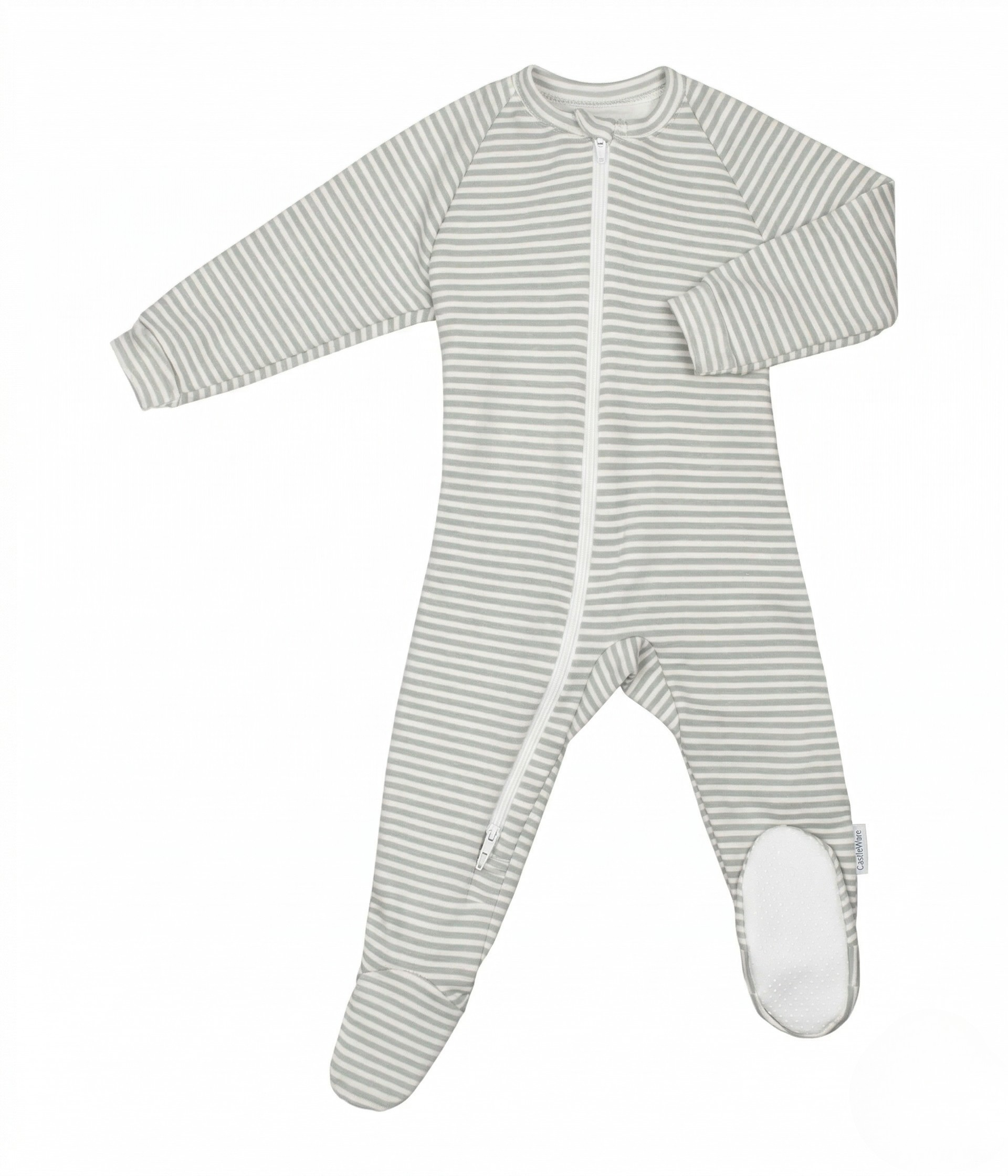 Organic Cotton Rib Knit Footie Pajama TOG 1.5 Gray Stripe Footie Pajamas CastleWare Baby 910-51Footie