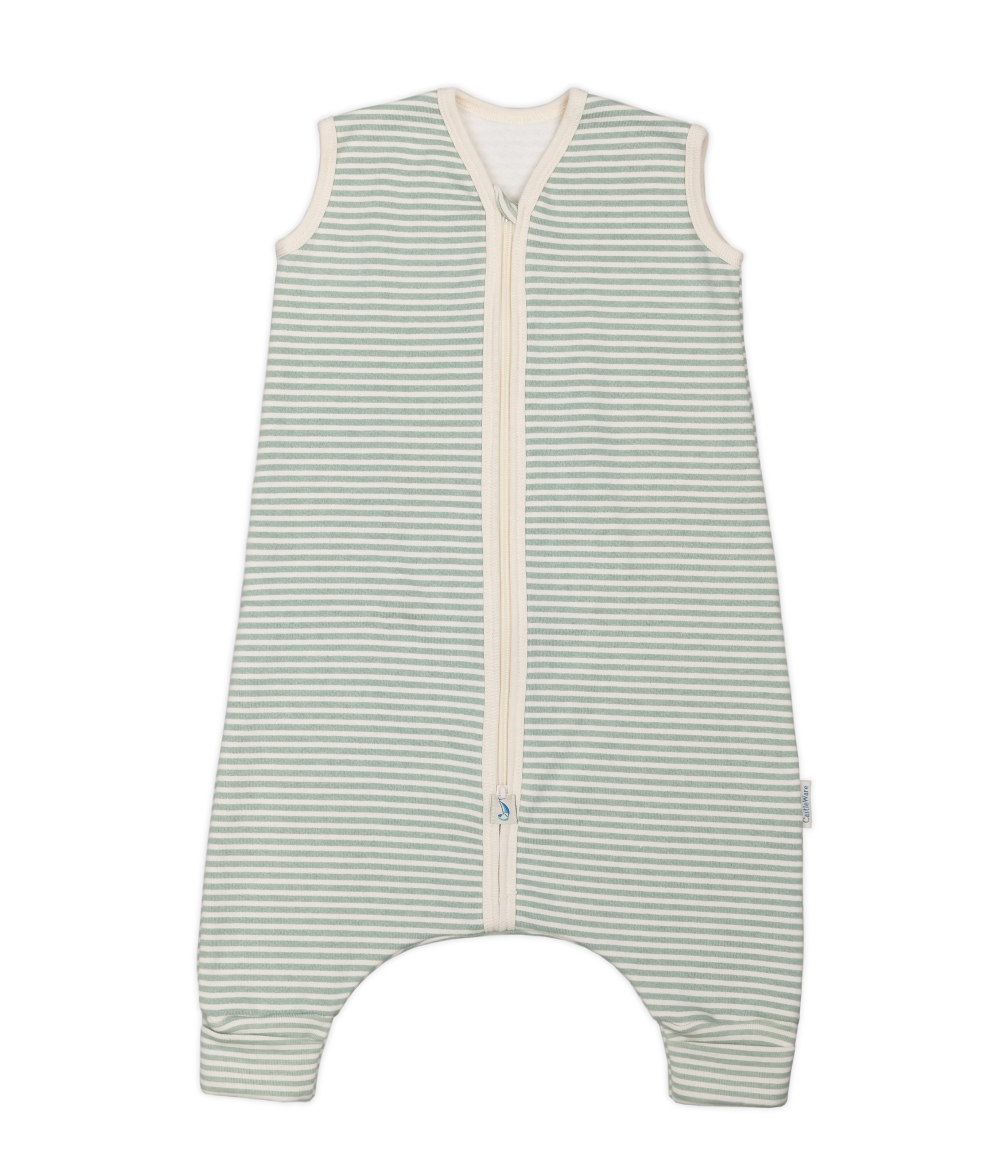Sleeveless Organic Cotton Fleece Sleeper Bag For Walkers TOG 2.0 Soft Green Stripe Sleep Sack for Walkers CastleWare Baby 922-54