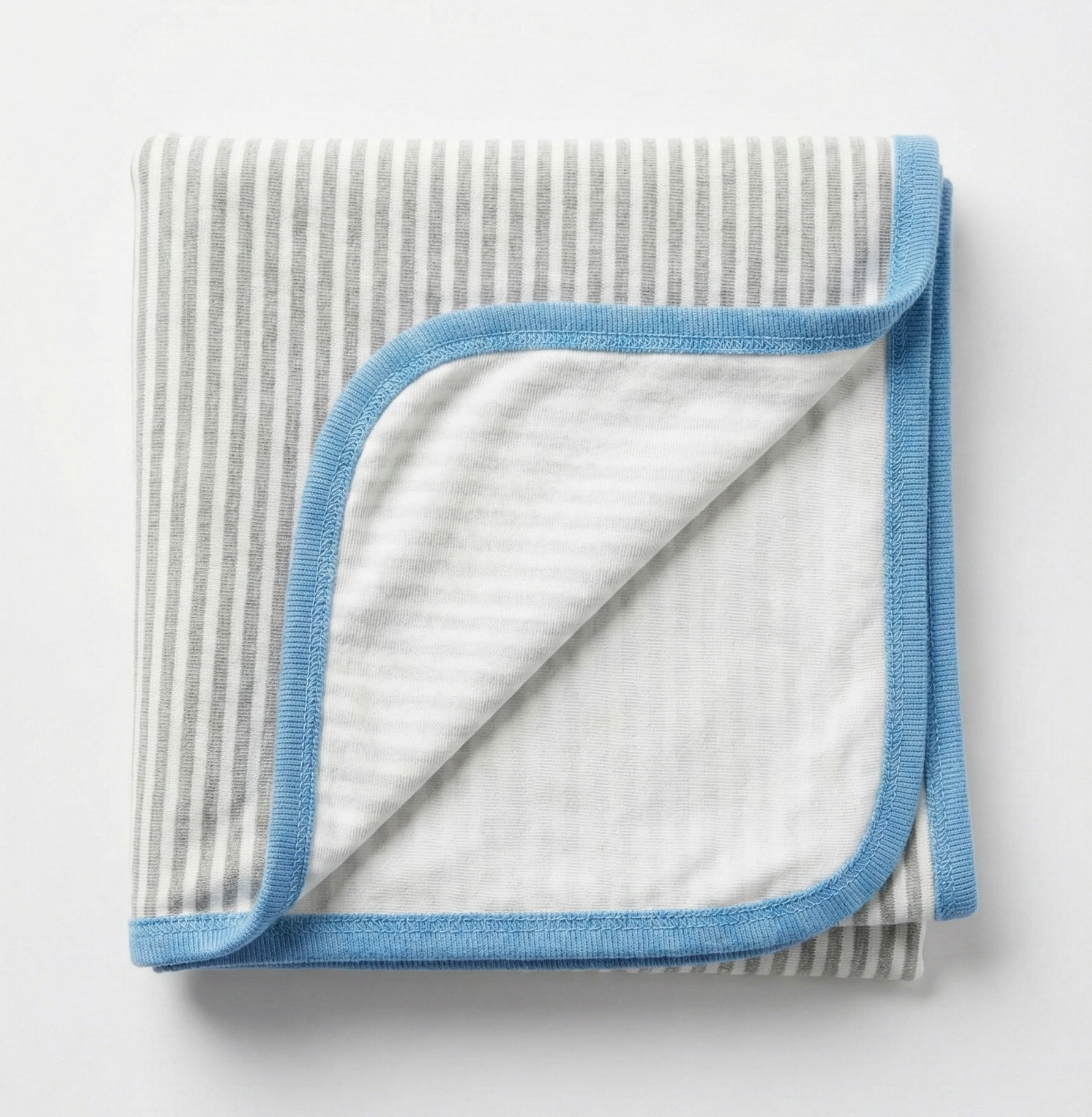 Organic Cotton Rib Knit Receiving Blanket TOG 1.5 Gray Stripe CastleWare Baby Gray_Stripe_with_blue_trim