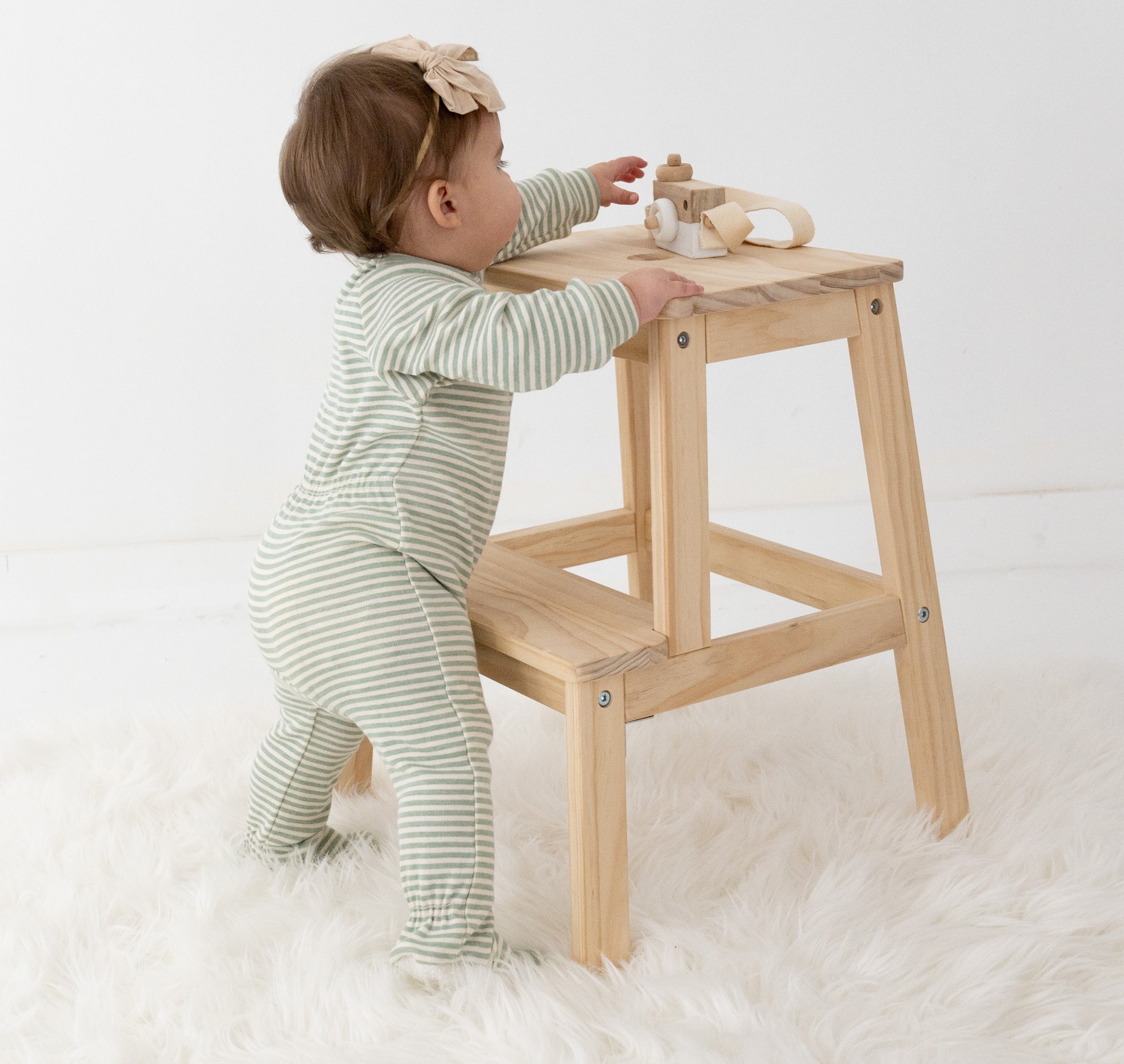 Organic Cotton Fleece Footed Sleeper TOG 2.0 Footie Pajamas CastleWare Baby Striped-footie-standing-reaching