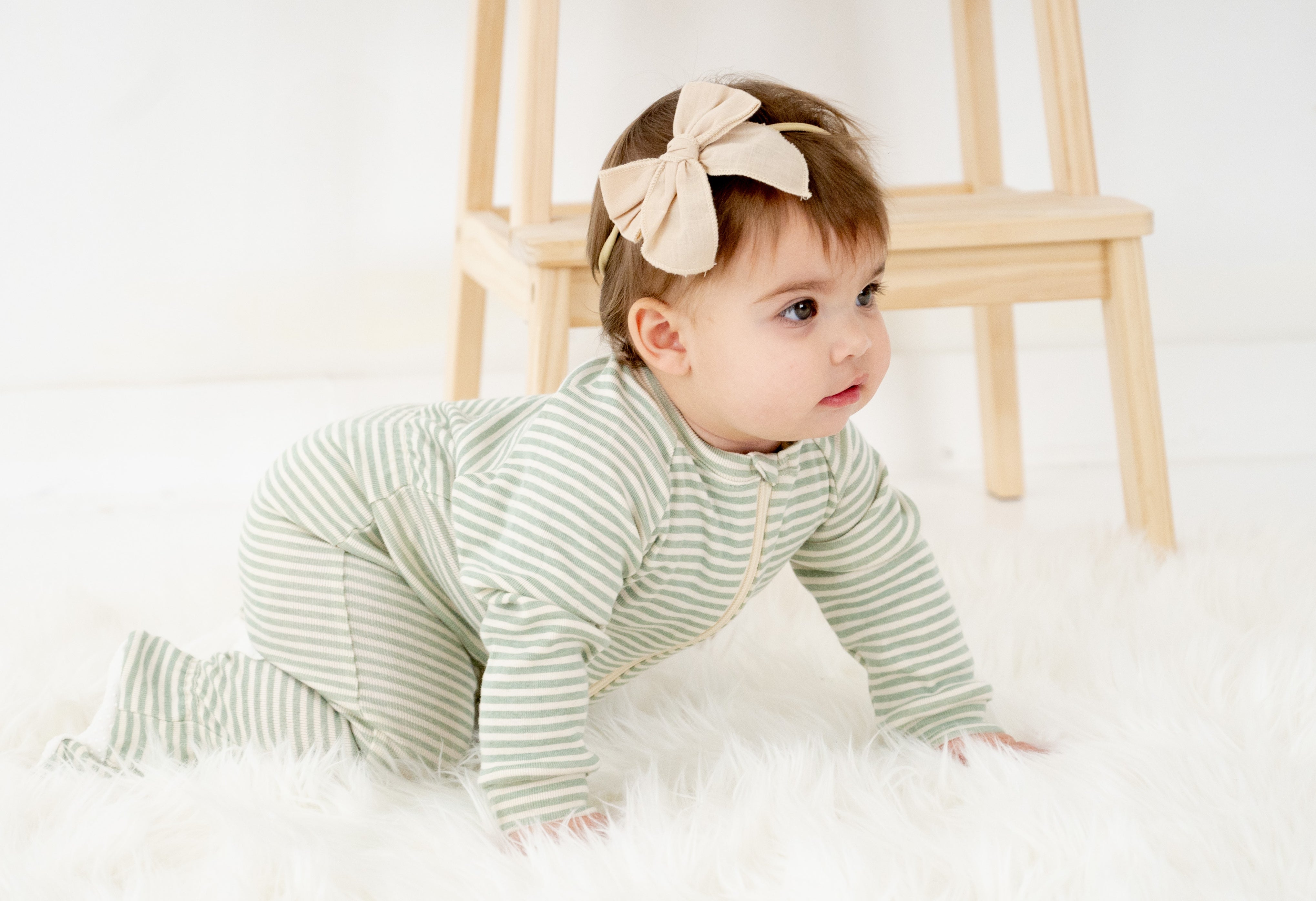 Organic Cotton Rib Knit Footie Pajama TOG 1.5 Footie Pajamas CastleWare Baby Striped_Footie_Crawling
