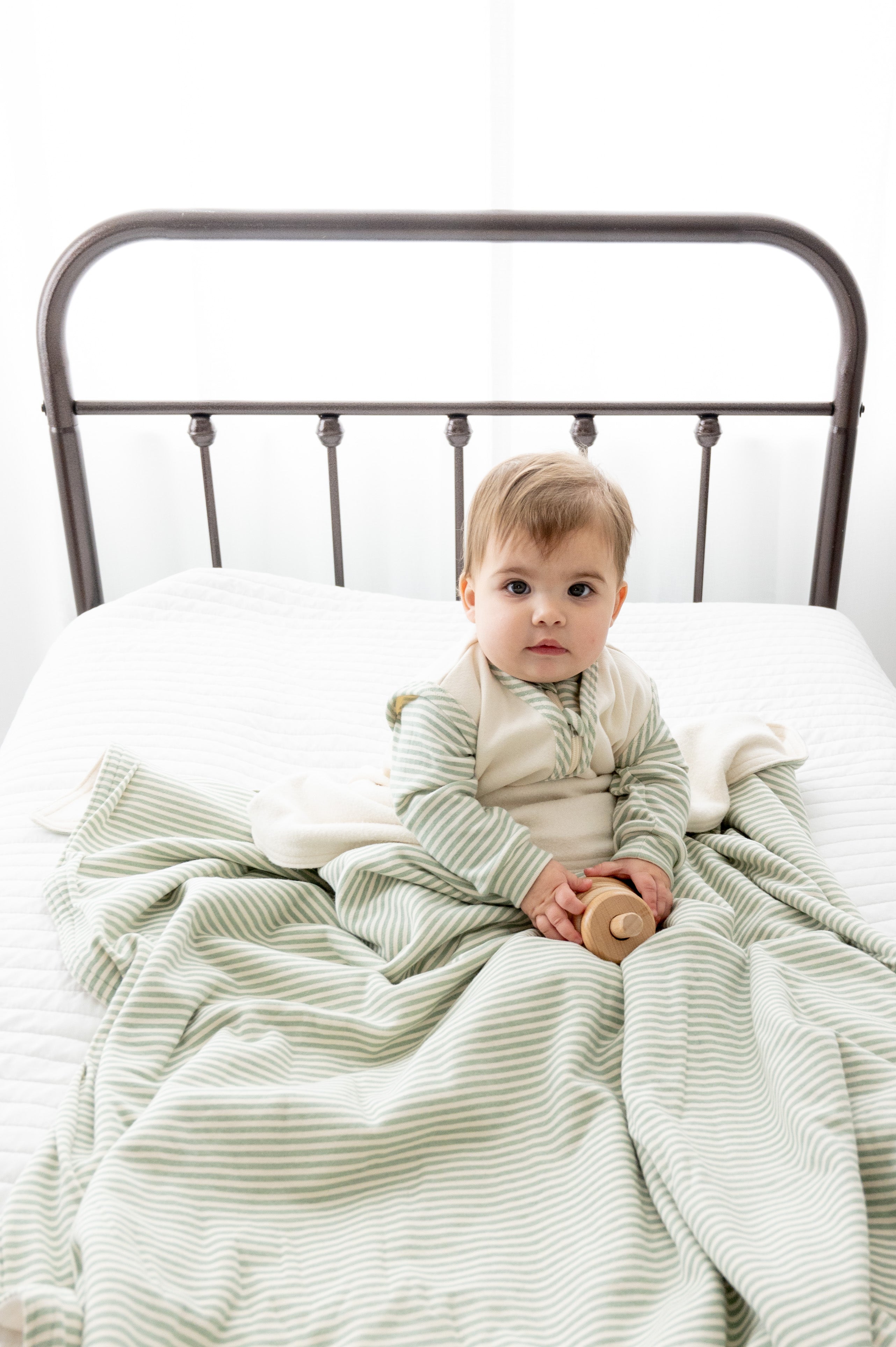 Organic Cotton Fleece Twin Blanket - Adult Throw - TOG 3.0 Blankets CastleWare Baby striped-blanket-bag-footie-on-bed